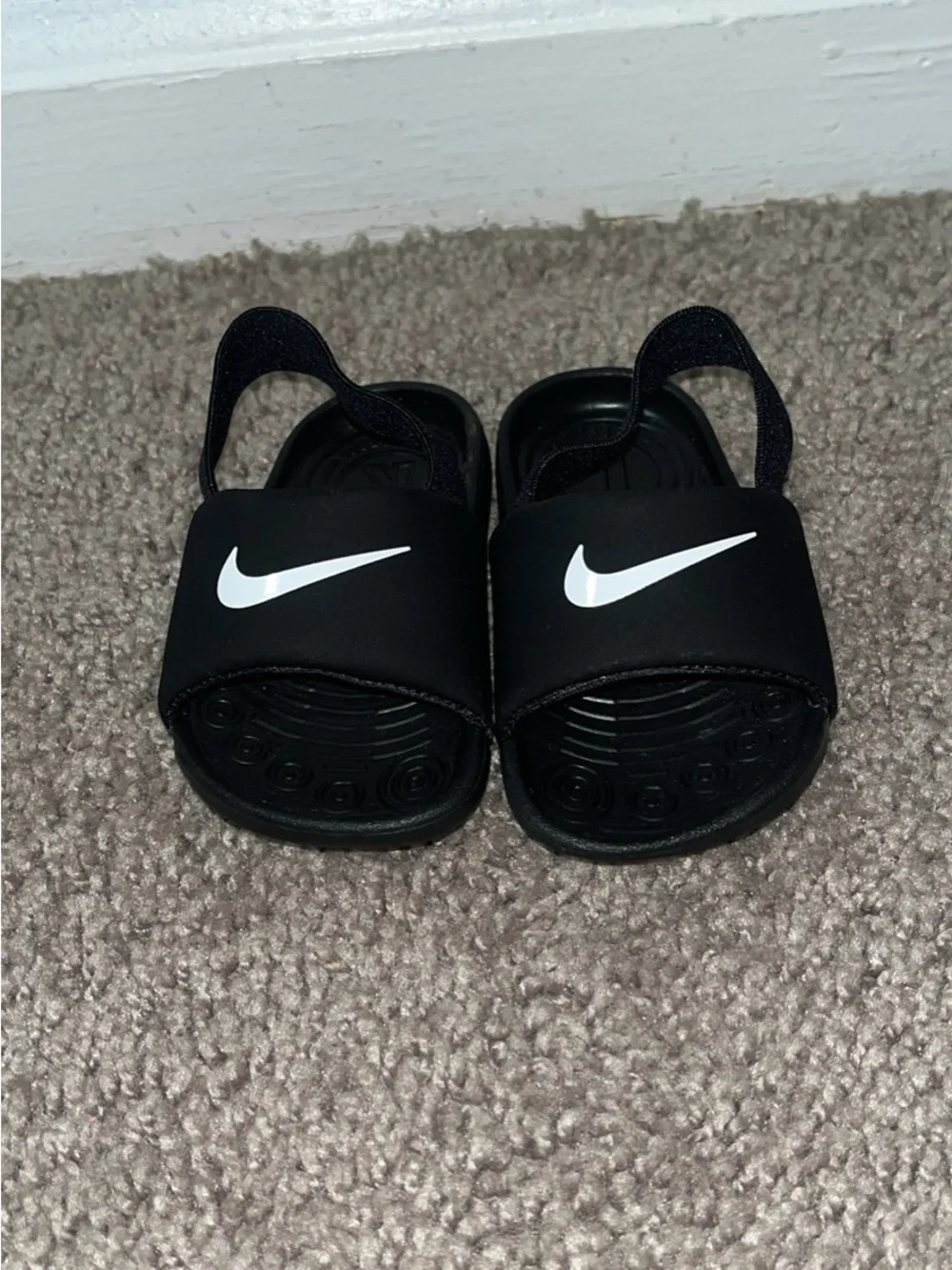 Nike Toddler Black Slide Sandals with White Swoosh